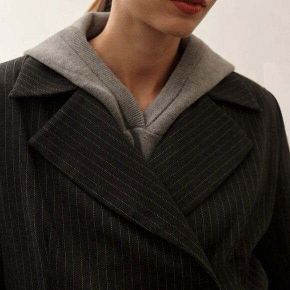 Anthropologie Maeve 80s Boxy Blazer Jacket Grey Womens Medium Striped Oversized - Picture 9 of 13